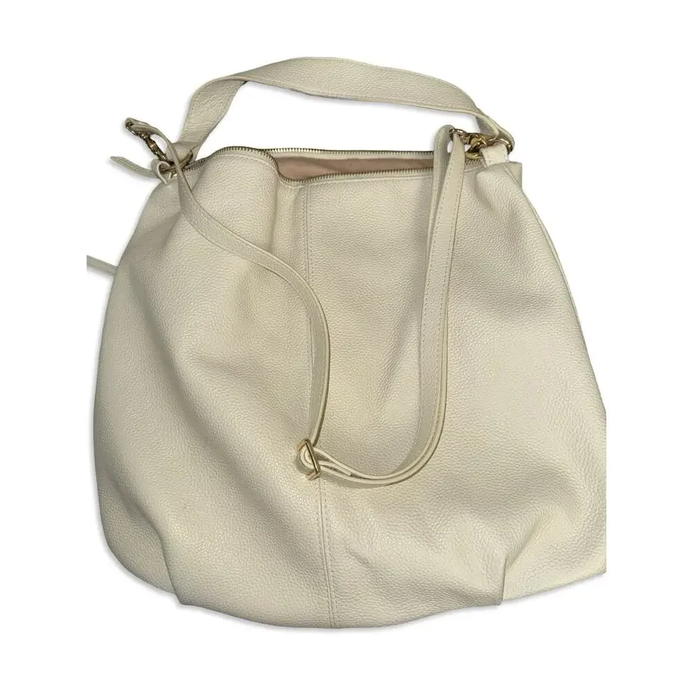 LAGGO Women's Pebbled Leather Shoulder Bag Designer Ivory Large Purse CLEAN!